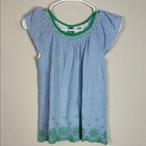 Mini Boden Girls Blue & White Stripe Cotton‎ Blouse Embroidered Size 11-12 yrs